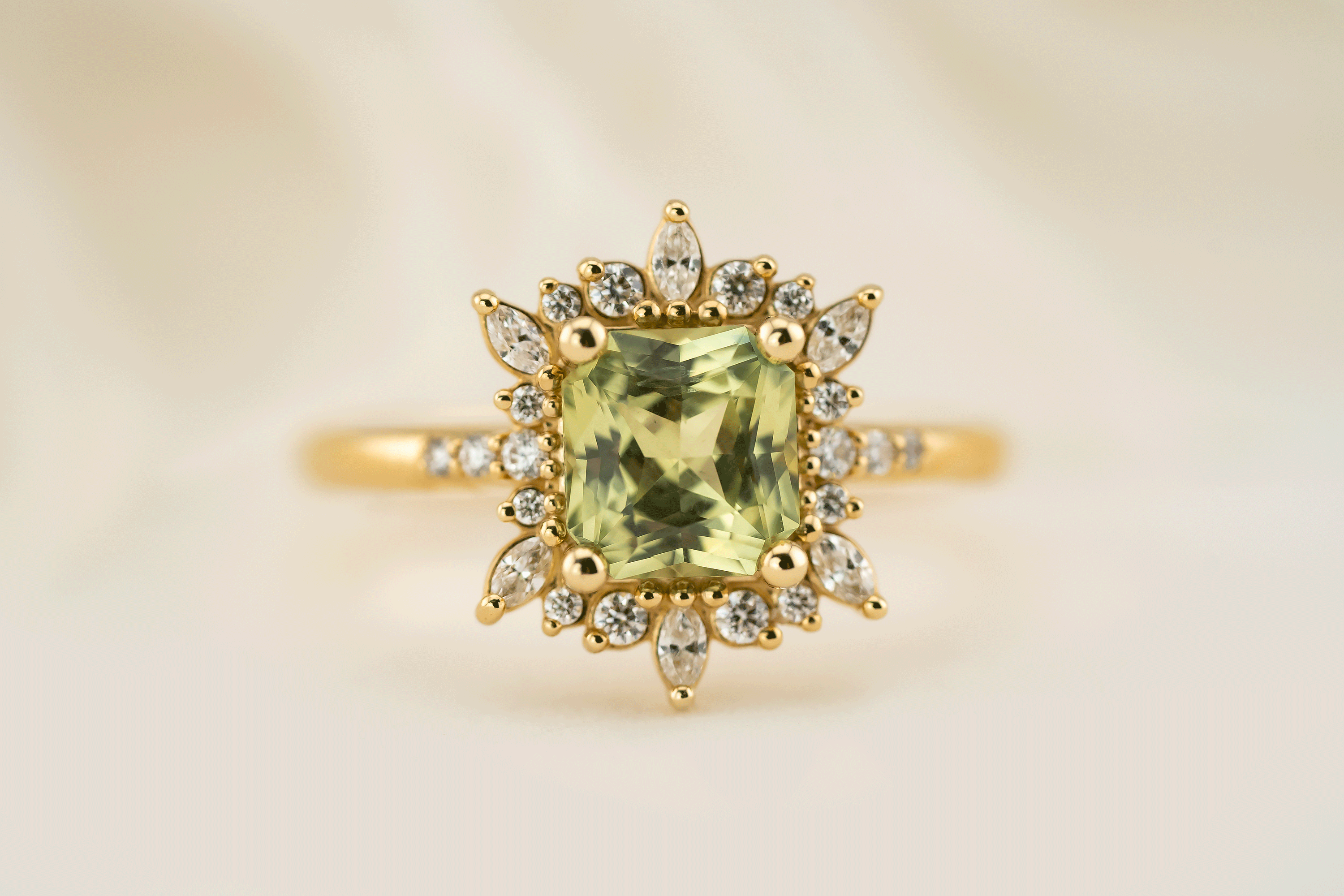 The Fern Ring | 1.53 CT Radiant Green Sapphire - Lavender Creek Gems 
