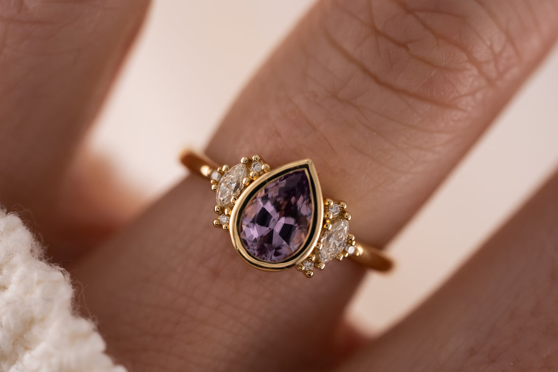 The Bezel Low Maren Ring | 1.11 CT Pear Purple Spinel - Lavender Creek Gems 
