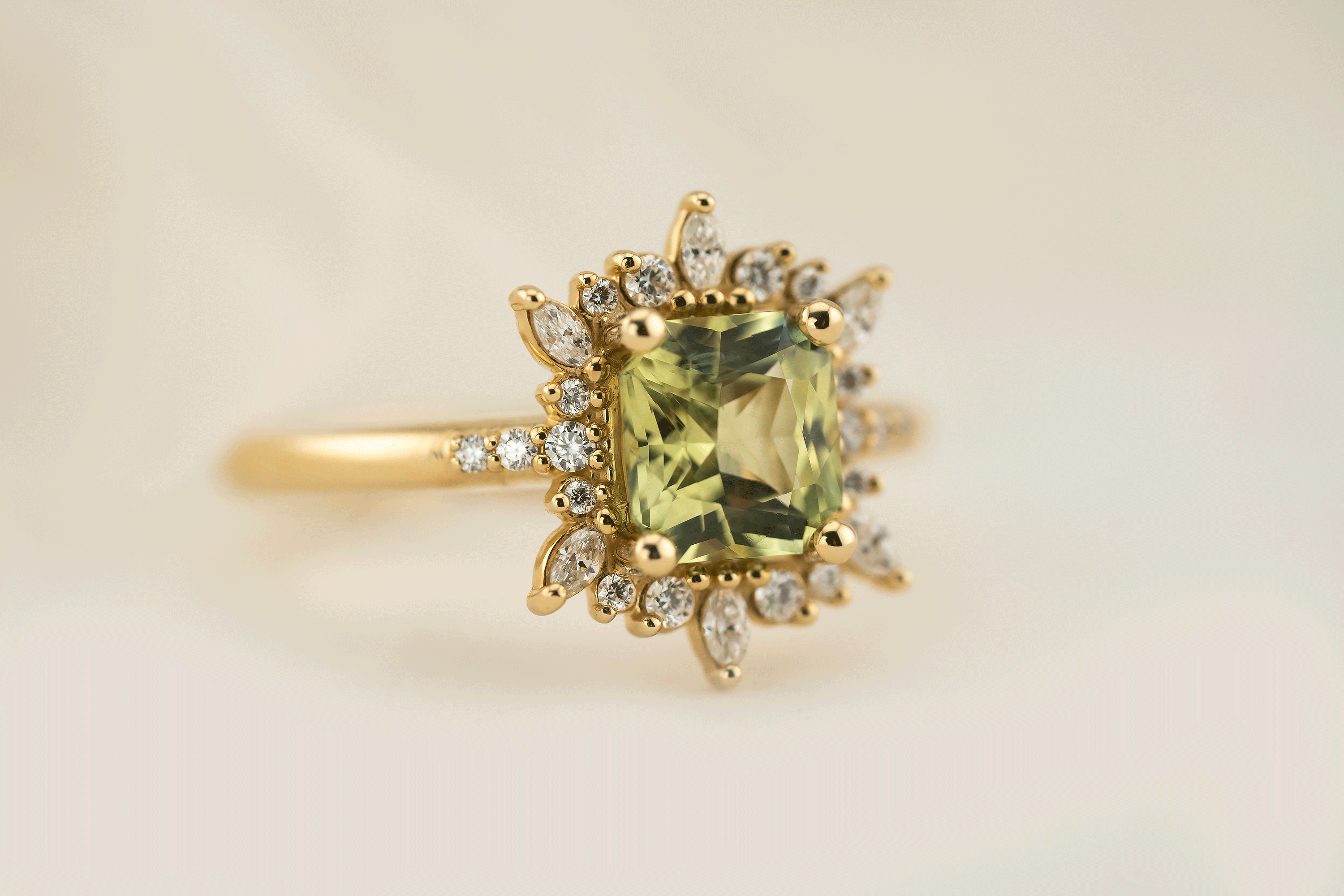 The Fern Ring | 1.53 CT Radiant Green Sapphire - Lavender Creek Gems 