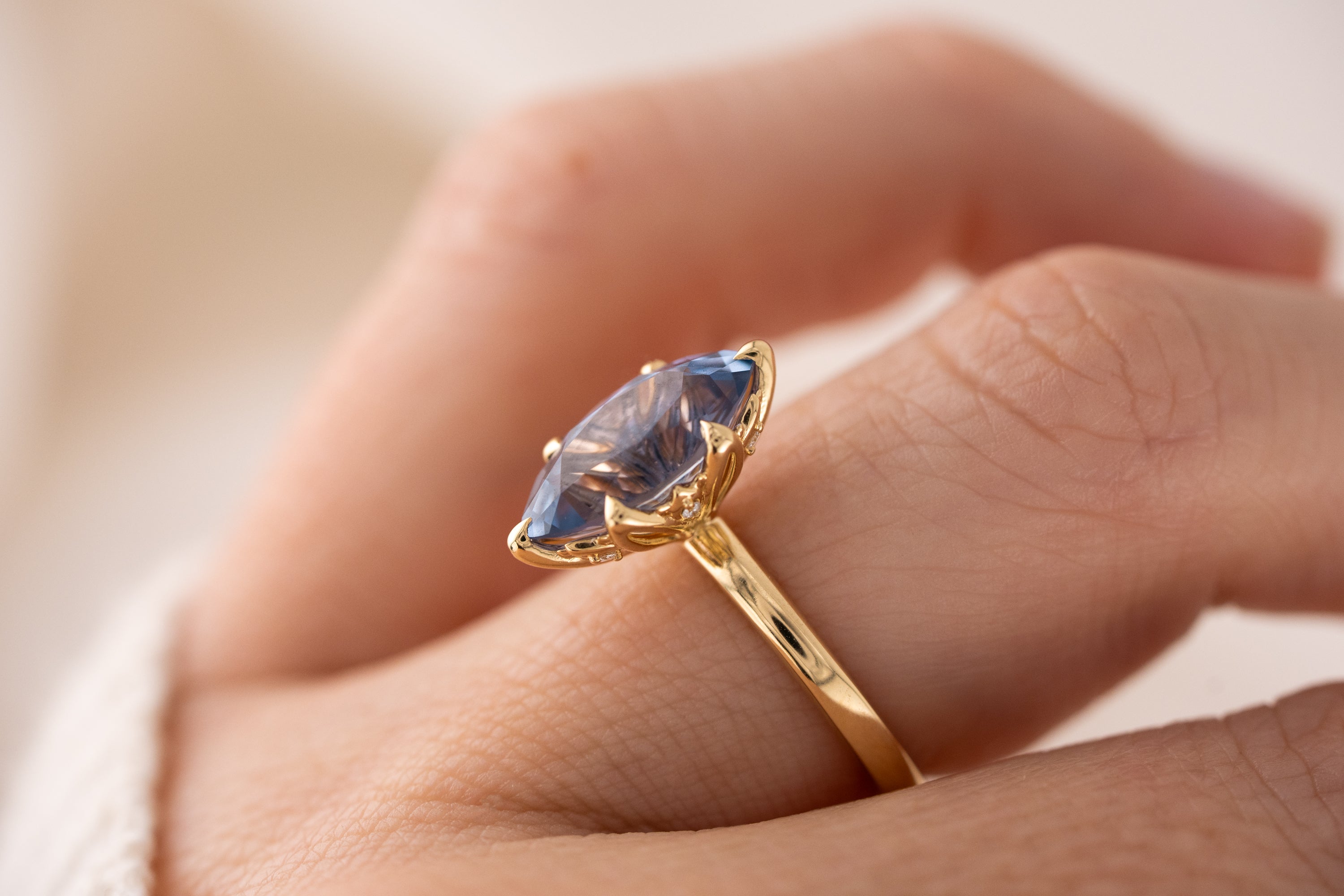 The Secret Garden Ring | 3.87 CT Marquise Blue Sapphire
