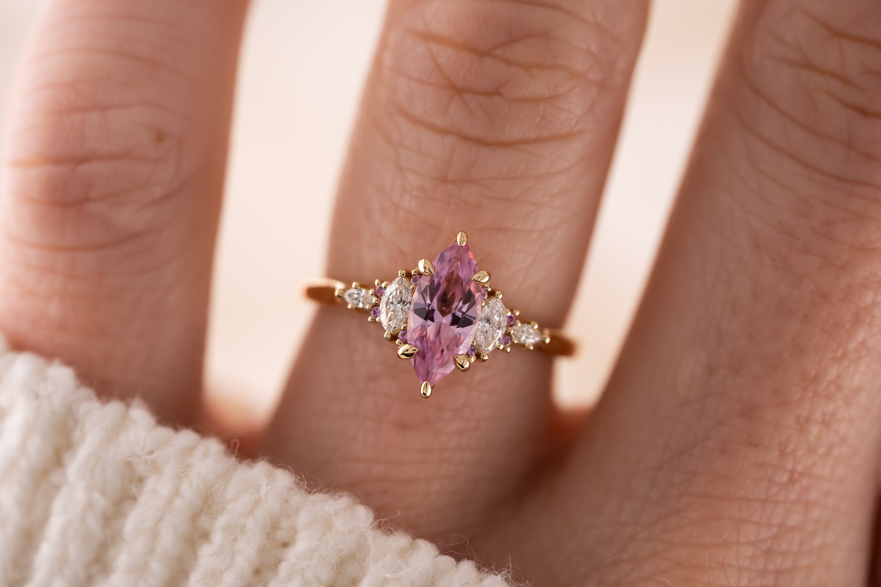 The Maeve Ring | 0.91 CT Marquise Baby Pink Sapphire