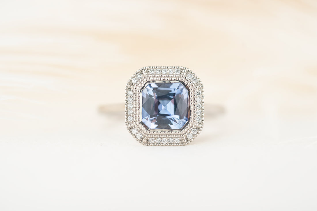 The Satine Ring | 1.95 CT Asscher Cornflower Blue Sapphire - Lavender Creek Gems 