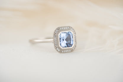 The Satine Ring | 1.95 CT Asscher Cornflower Blue Sapphire - Lavender Creek Gems 