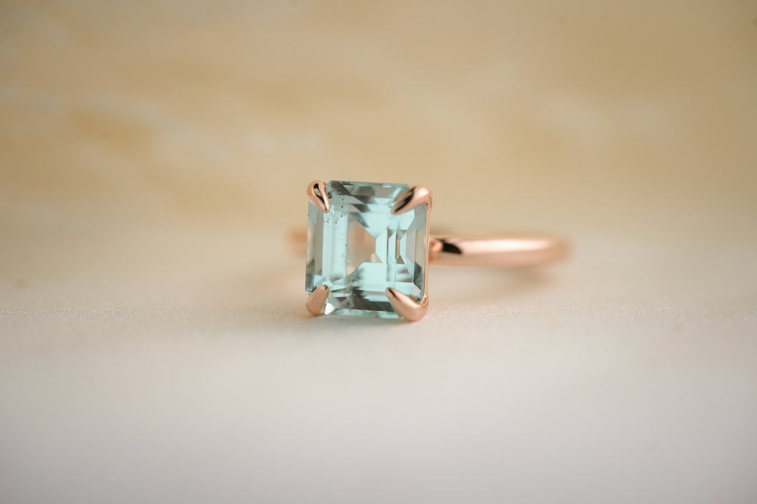 The Alina 4.1 CT Emerald Cut Seafoam Blue Tourmaline Ring