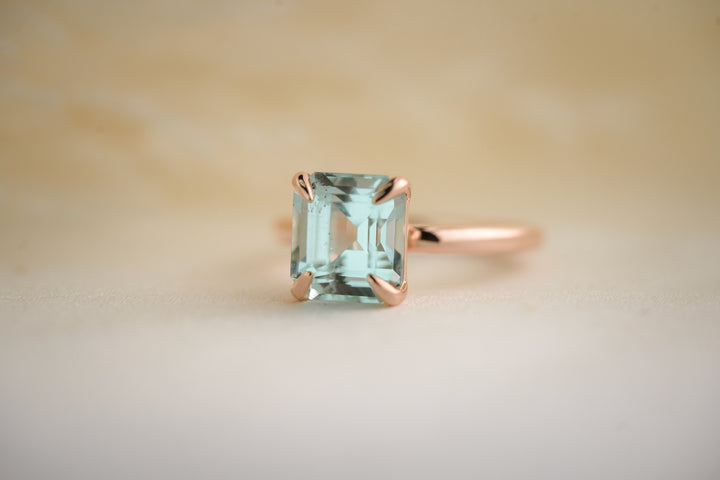 The Alina 4.1 CT Emerald Cut Seafoam Blue Tourmaline Ring