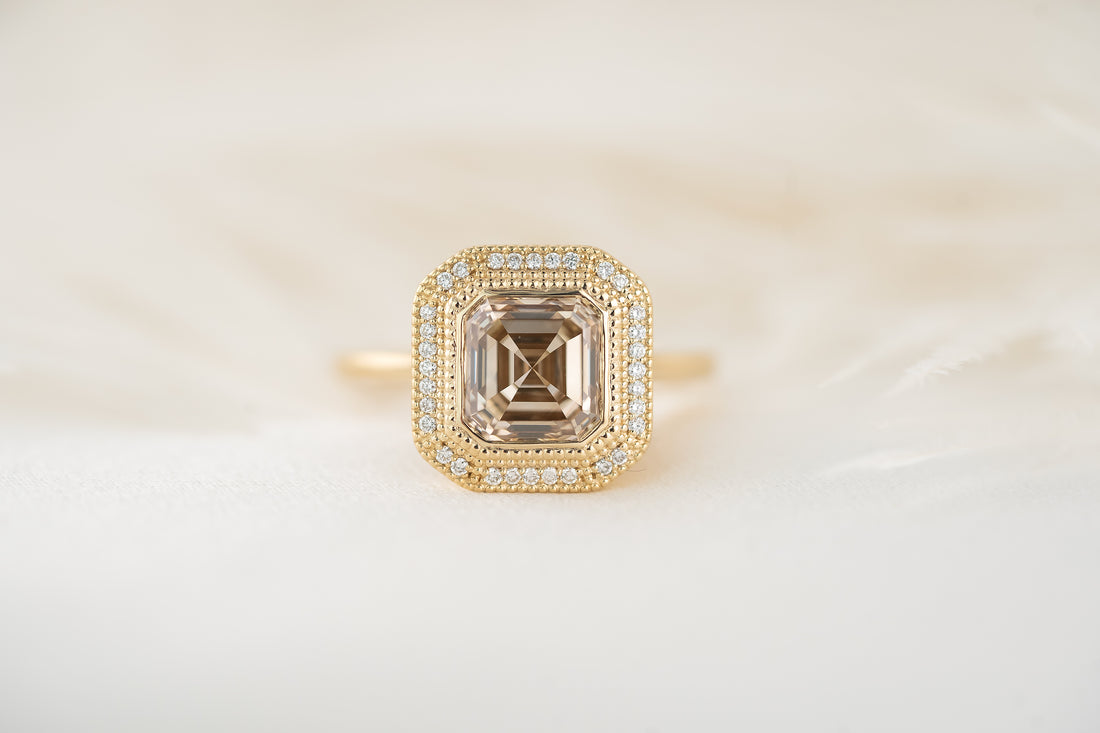 The Satine Ring | 2.3 CT Asscher Champagne Diamond - Lavender Creek Gems