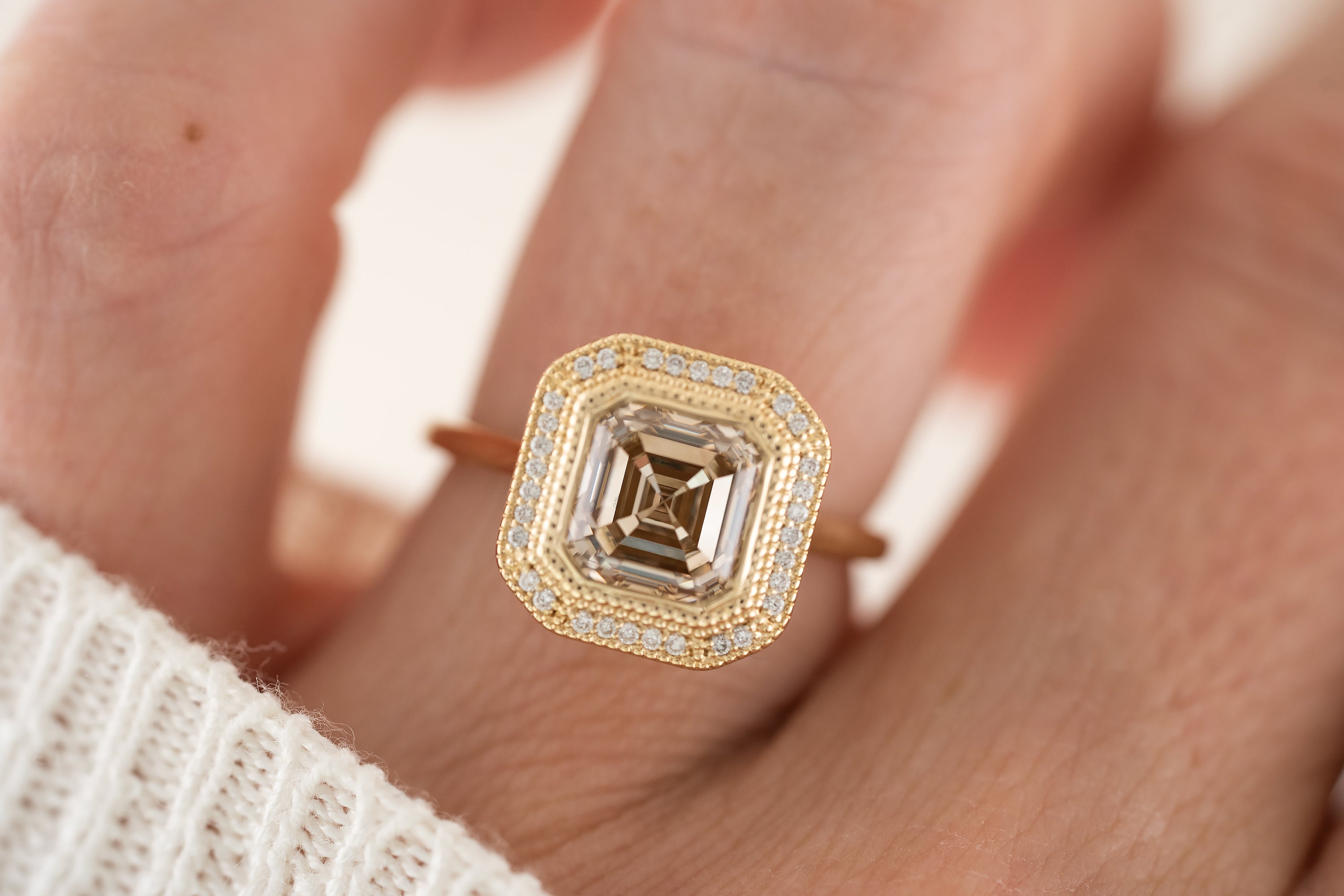 The Satine Ring | 2.3 CT Asscher Champagne Diamond - Lavender Creek Gems 