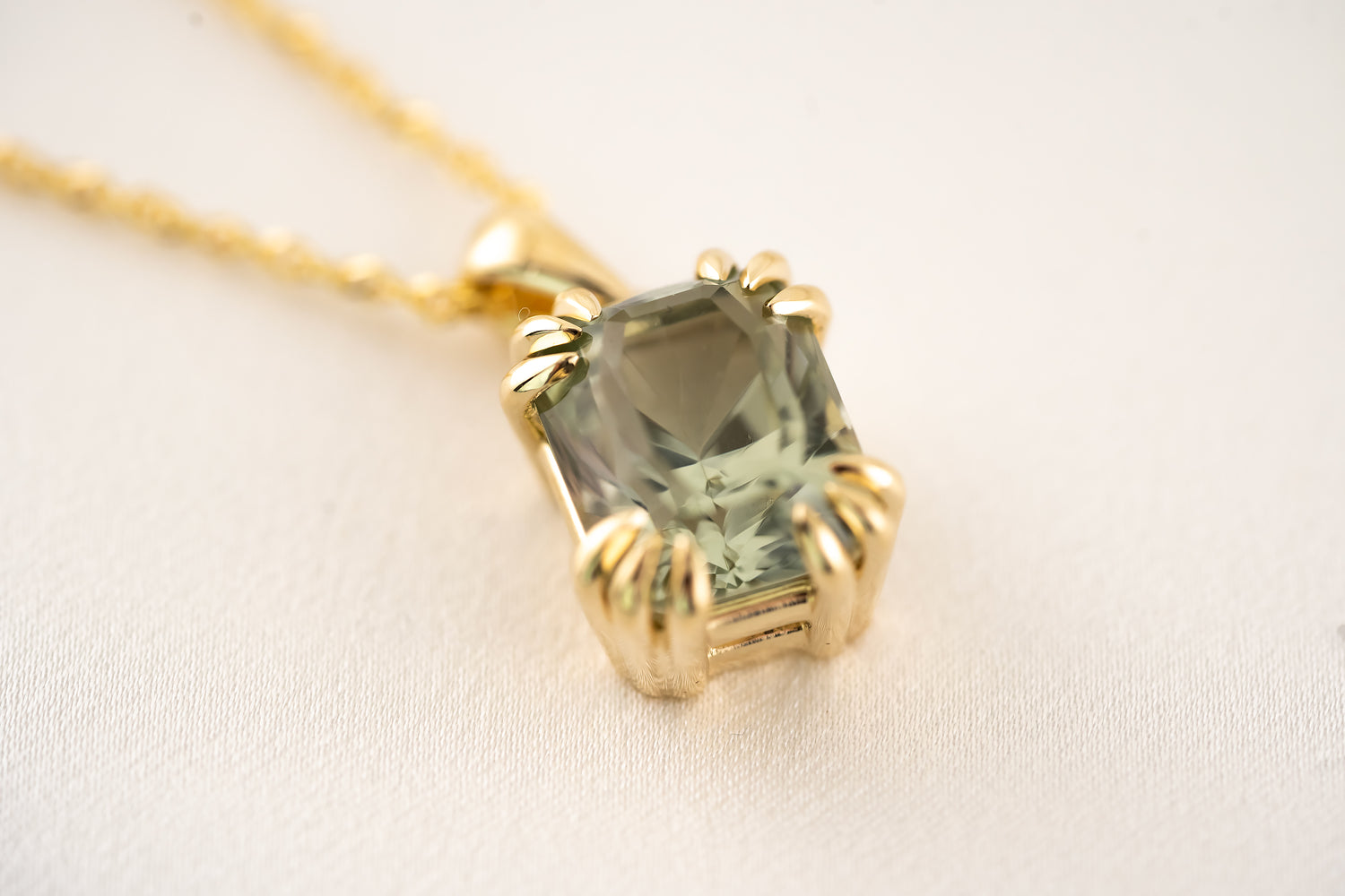 The Thalassa Pendant - 5 CT Radiant Sage Green Tourmaline - Lavender Creek Gems 