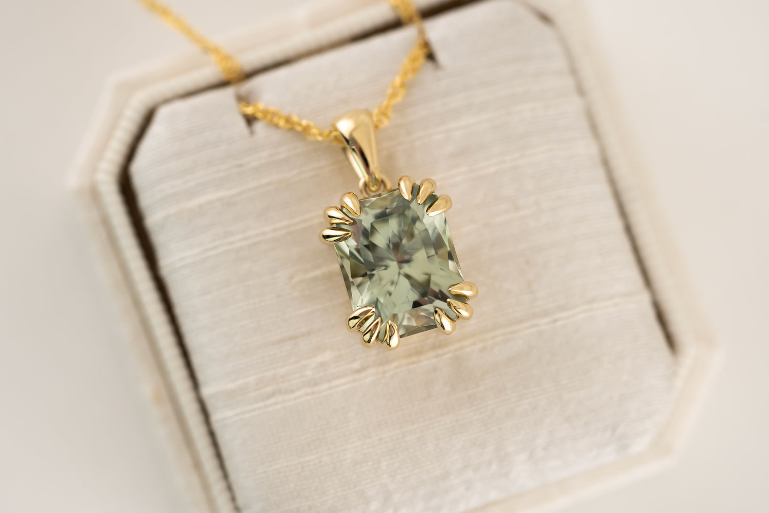 The Thalassa Pendant - 5 CT Radiant Sage Green Tourmaline - Lavender Creek Gems 