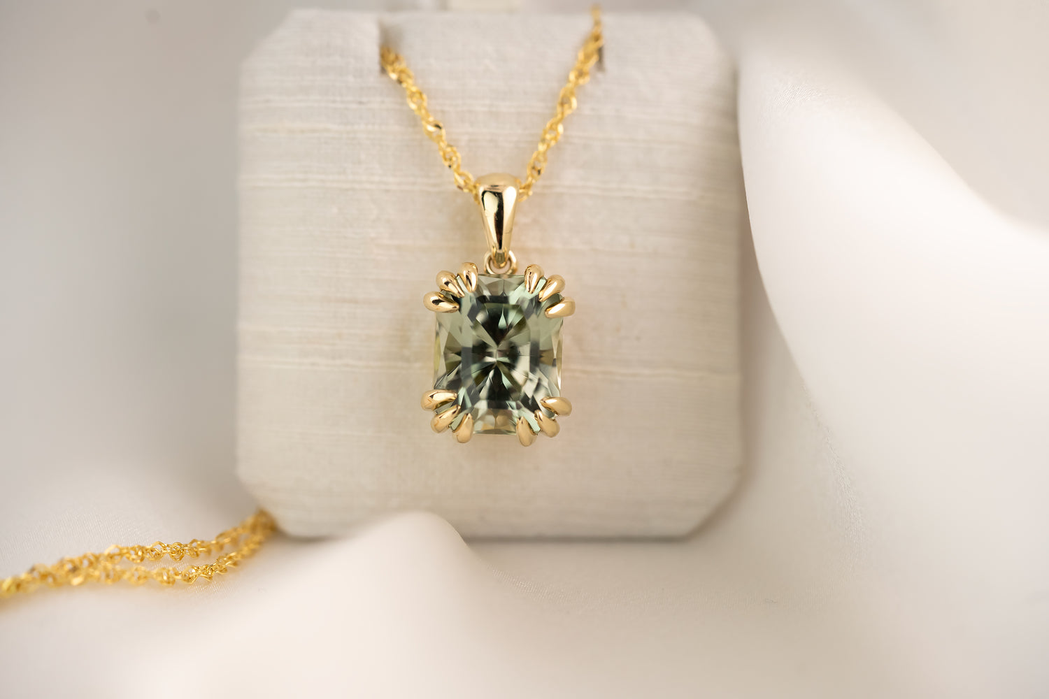 The Thalassa Pendant - 5 CT Radiant Sage Green Tourmaline - Lavender Creek Gems 