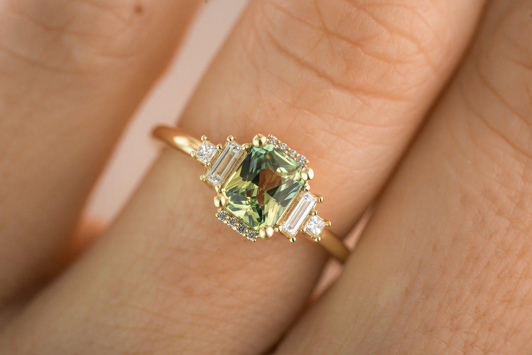 The Sura 1.1 CT Radiant Green Sapphire Ring