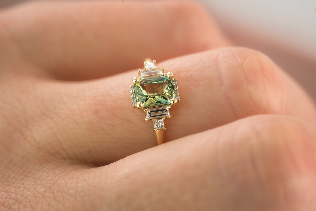 The Sura 1.1 CT Radiant Green Sapphire Ring