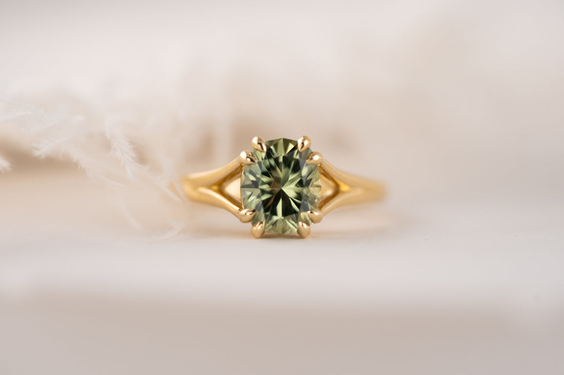 The Weaver Ring | 2.09 CT Cushion Green Sapphire