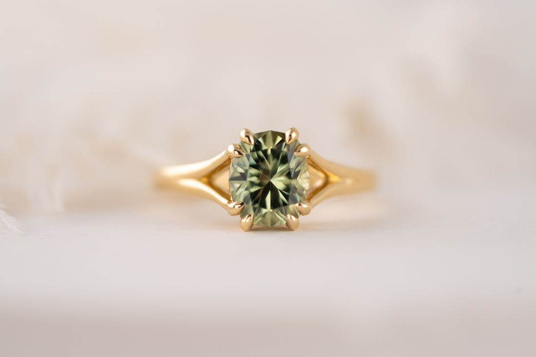 The Weaver Ring | 2.09 CT Cushion Green Sapphire