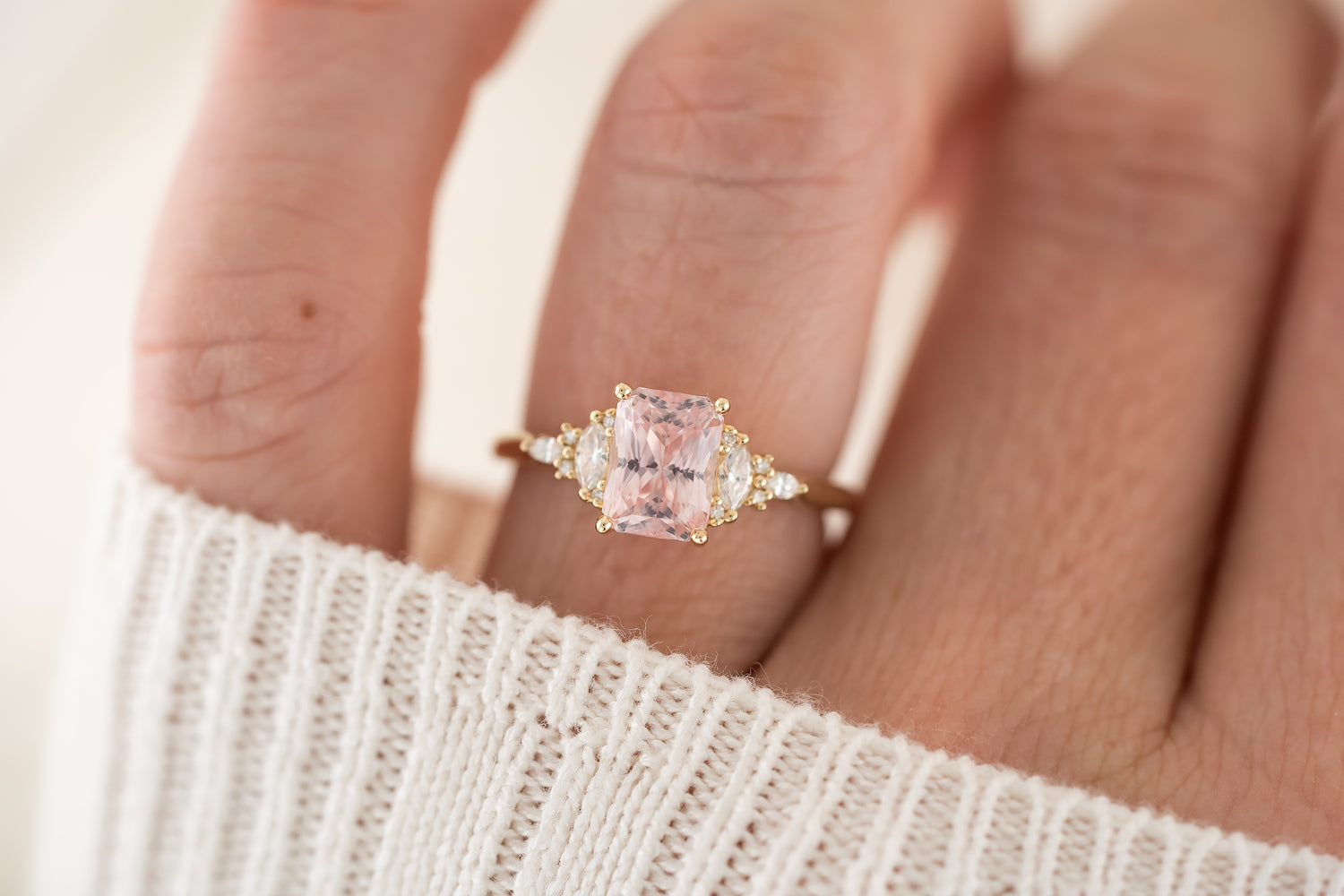 The Maeve Ring | 2.2 CT Radiant Padparadscha Sapphire - Lavender Creek Gems 