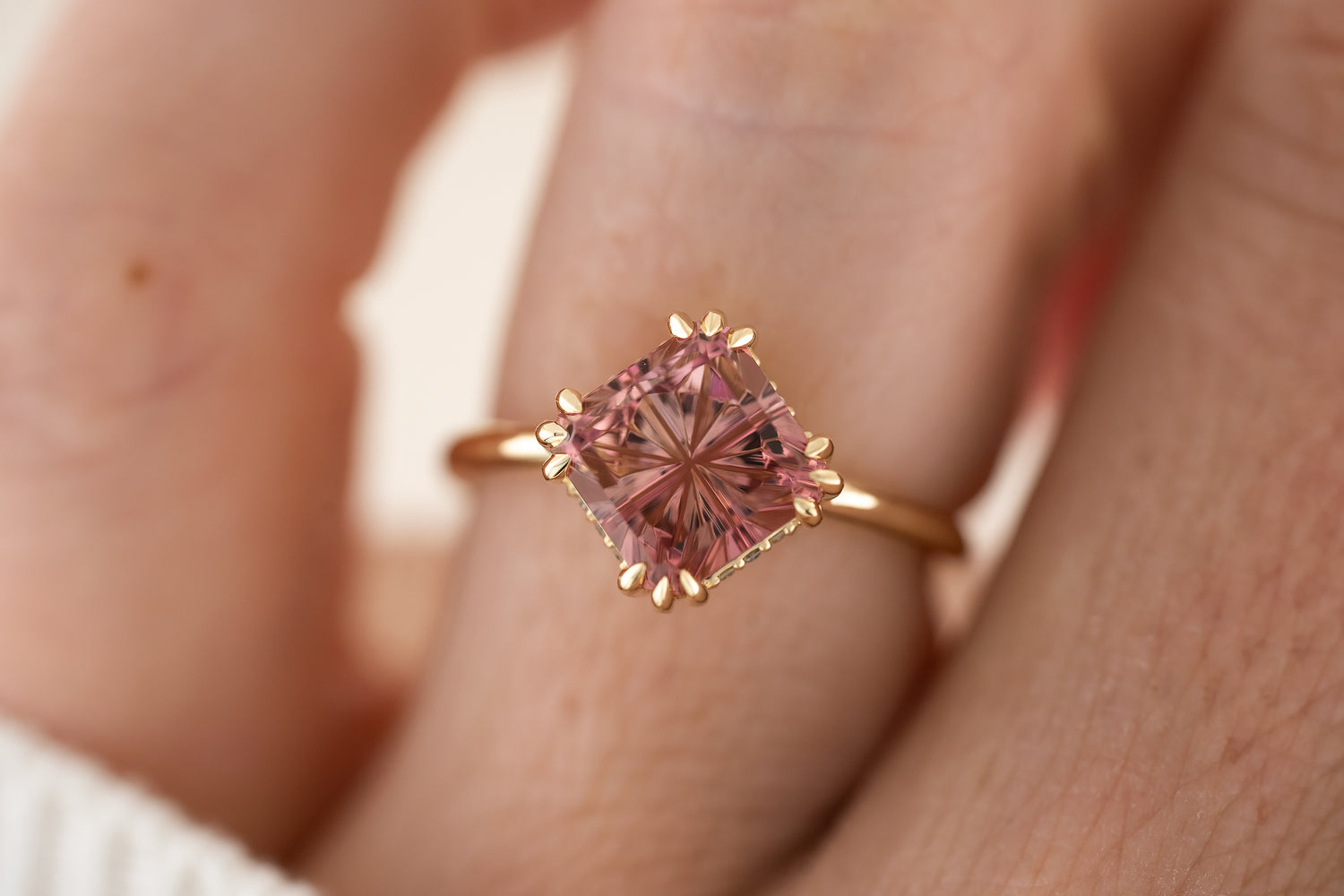 The Thalassa Ring | 2.9 CT Square Starbrite™ Pink Tourmaline - Lavender Creek Gems 