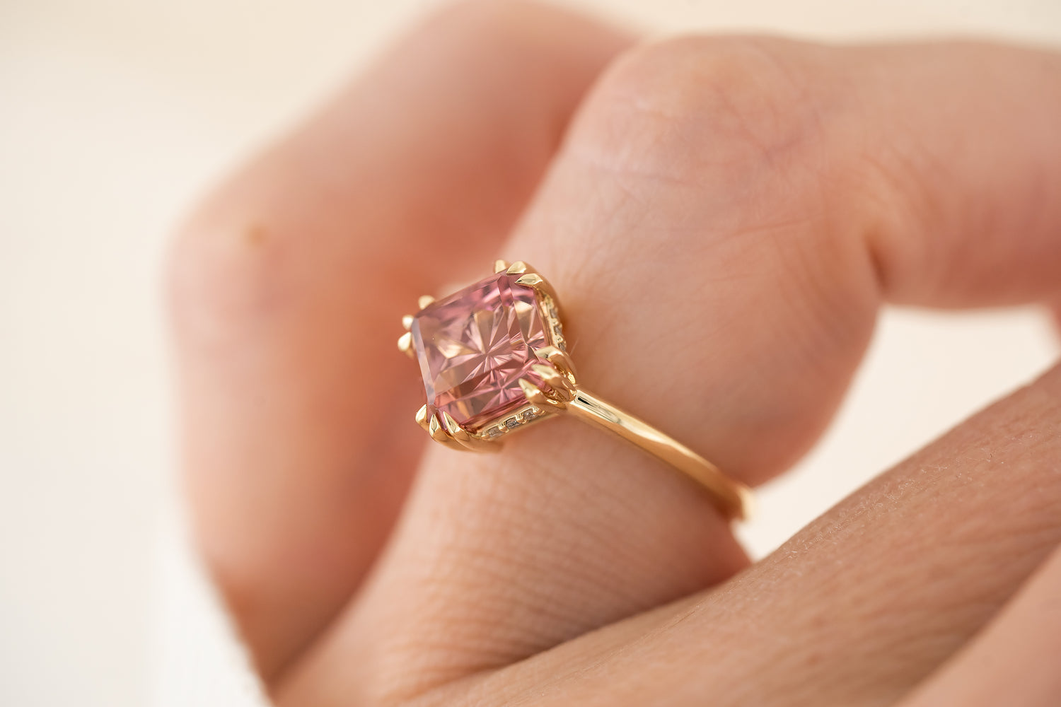 The Thalassa Ring | 2.9 CT Square Starbrite™ Pink Tourmaline - Lavender Creek Gems 