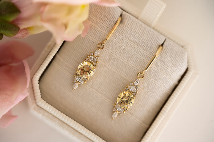 The Maeve Dangle Earrings - Round Yellow Sapphire