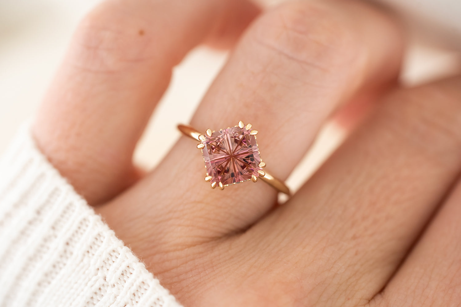 The Thalassa Ring | 2.9 CT Square Starbrite™ Pink Tourmaline - Lavender Creek Gems 