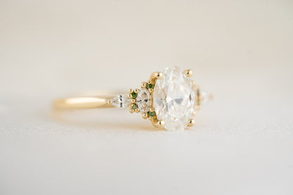 The Maeve Ring | Oval Diamond + Round Green Diamond Accents - Lavender Creek Gems 