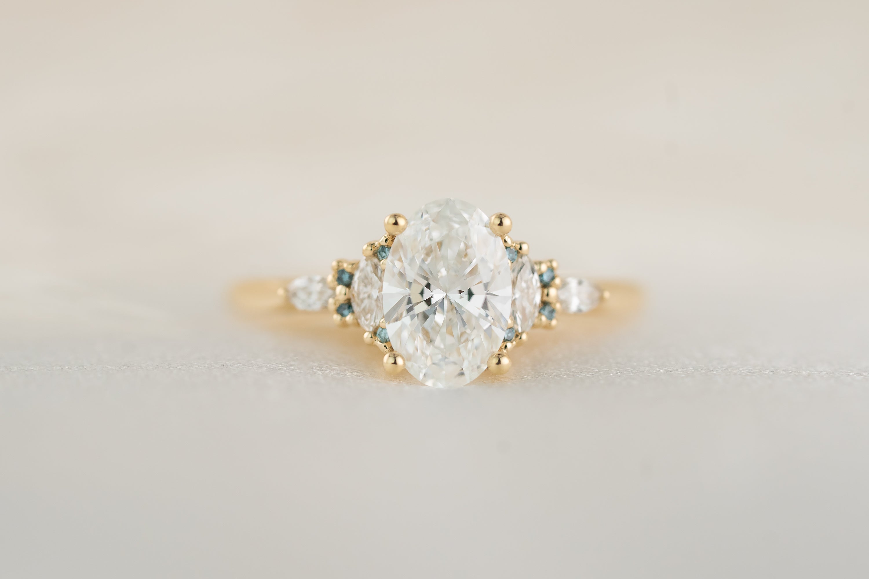 The Maeve Ring | Oval Diamond + Round Blue Diamond Accents - Lavender Creek Gems 