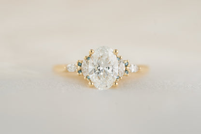 The Maeve Ring | Oval Diamond + Round Blue Diamond Accents - Lavender Creek Gems 