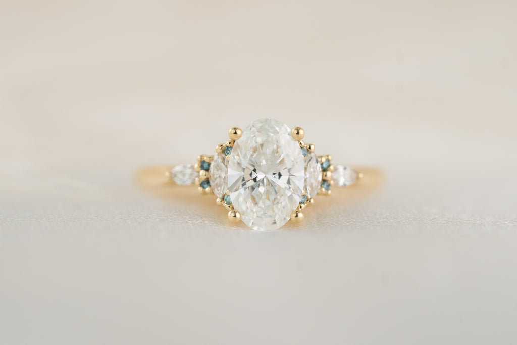 The Maeve Ring | Oval Diamond + Round Blue Diamond Accents - Lavender Creek Gems 