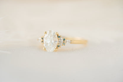 The Maeve Ring | Oval Diamond + Round Blue Diamond Accents - Lavender Creek Gems 