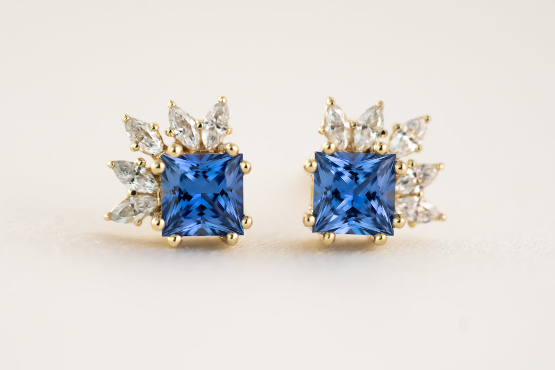 The Trident Stud Earrings - Royal Blue Sapphire