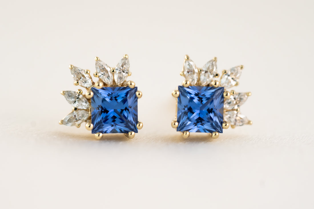 The Trident Stud Earrings | Royal Blue Sapphire - Lavender Creek Gems 