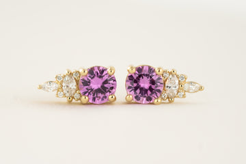 The Maeve Stud Earrings | Pink Round Sapphire - Lavender Creek Gems 