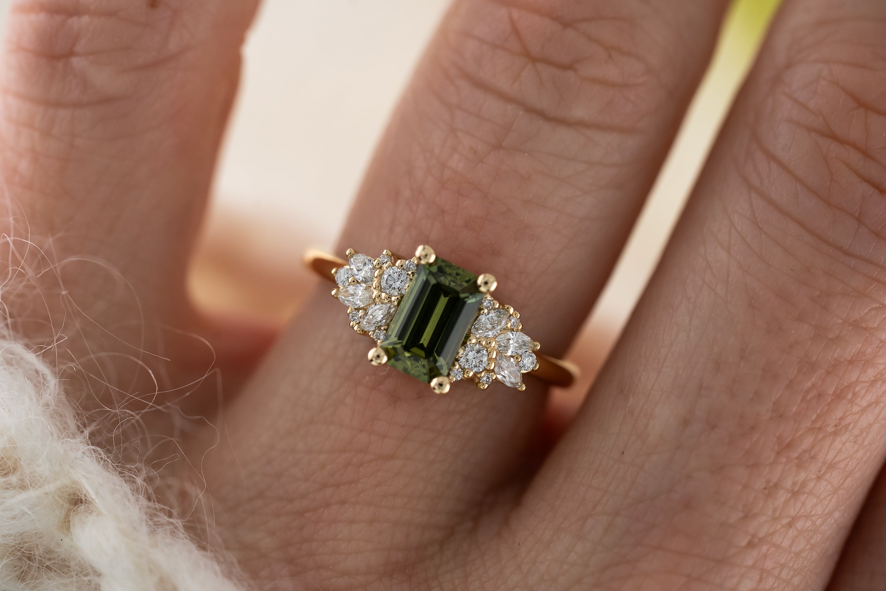 The Rosalie Ring | 1.26 CT Emerald Cut Green Sapphire - Lavender Creek Gems 