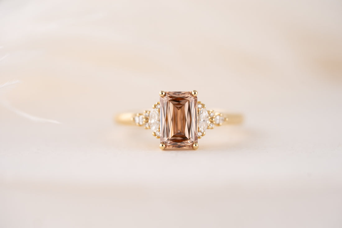 The Maeve Ring | 2 CT Emerald Cut Scissor Peachy Brown Diamond