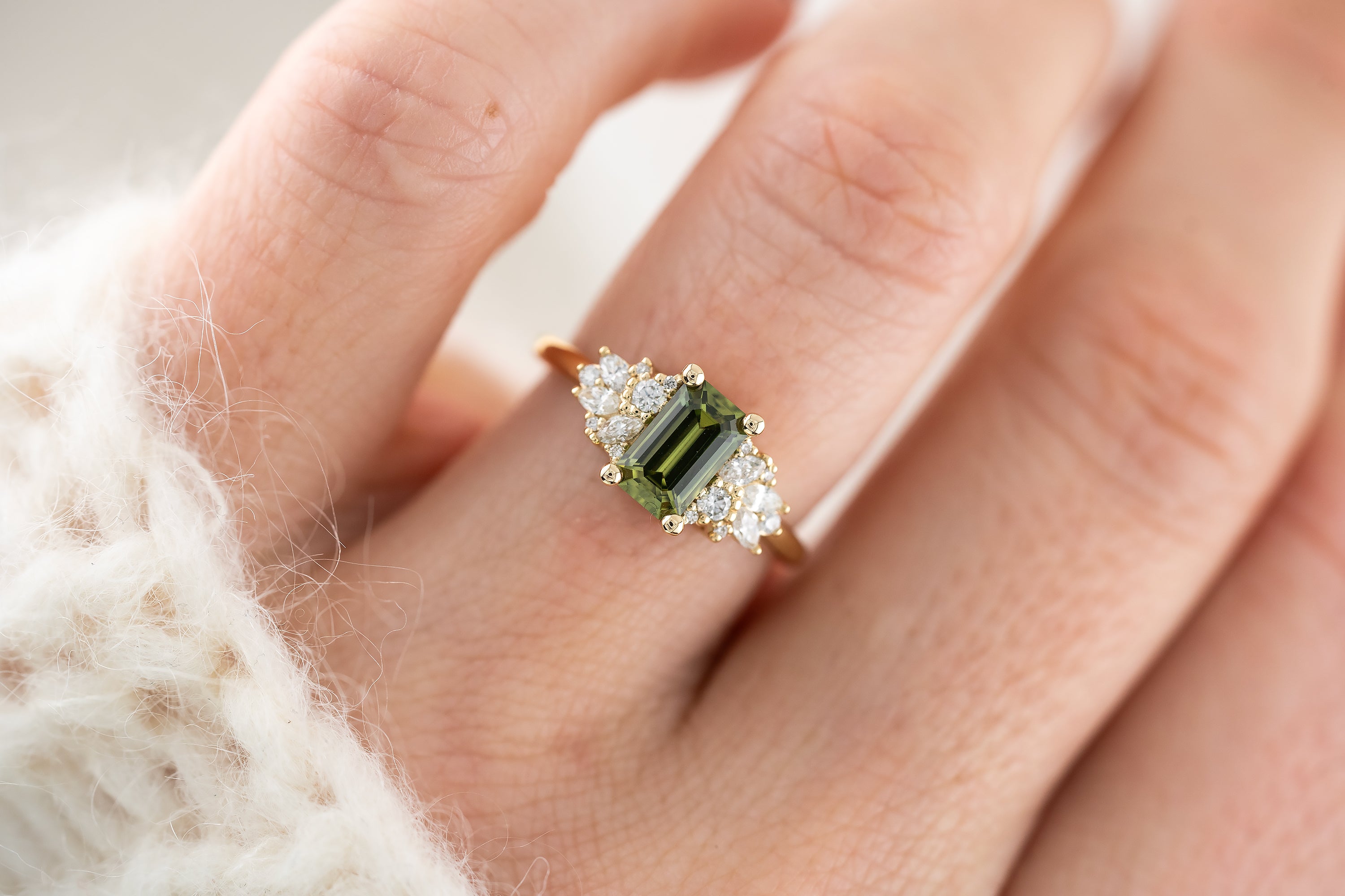 The Rosalie Ring | 1.26 CT Emerald Cut Green Sapphire - Lavender Creek Gems 