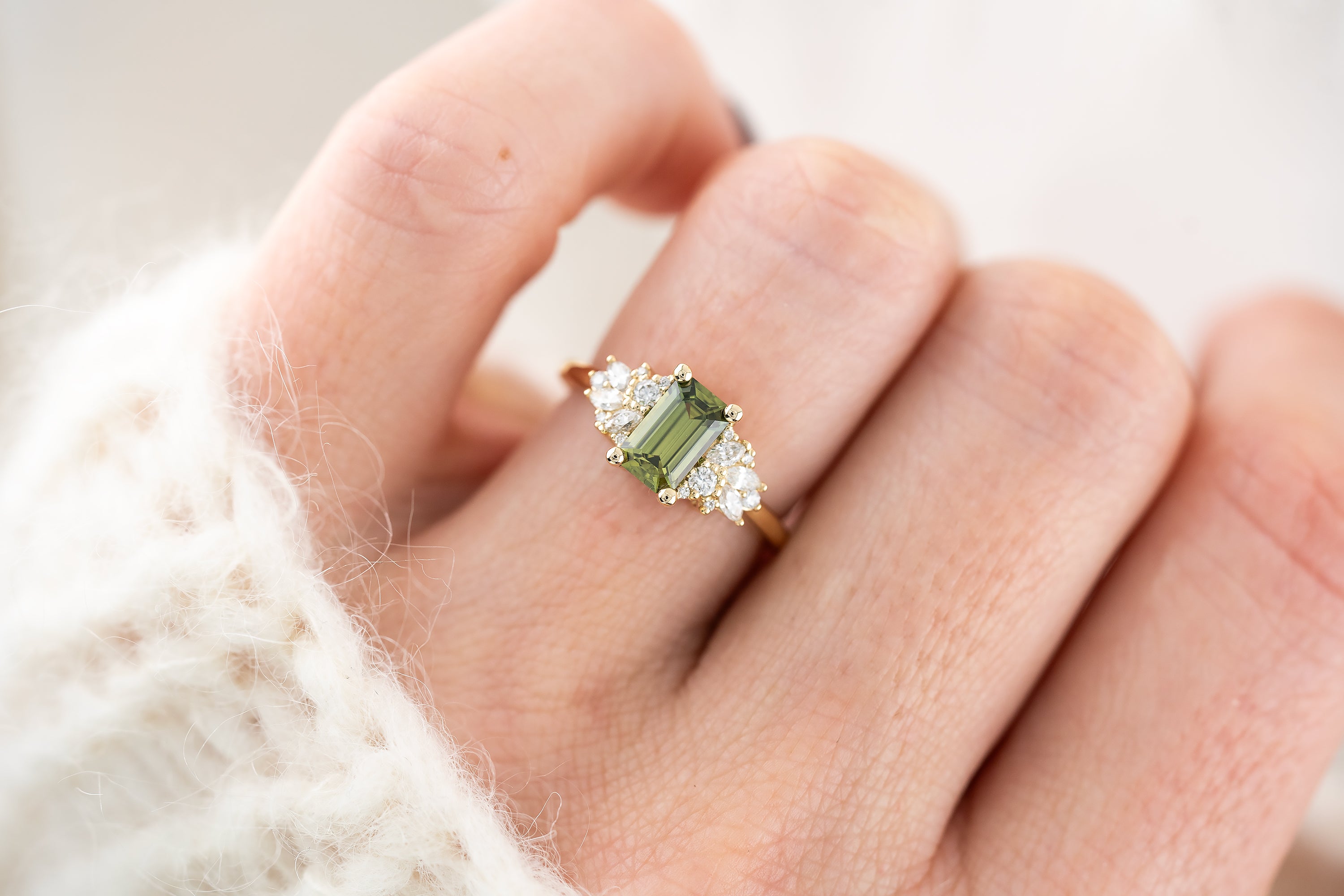 The Rosalie Ring | 1.26 CT Emerald Cut Green Sapphire - Lavender Creek Gems 