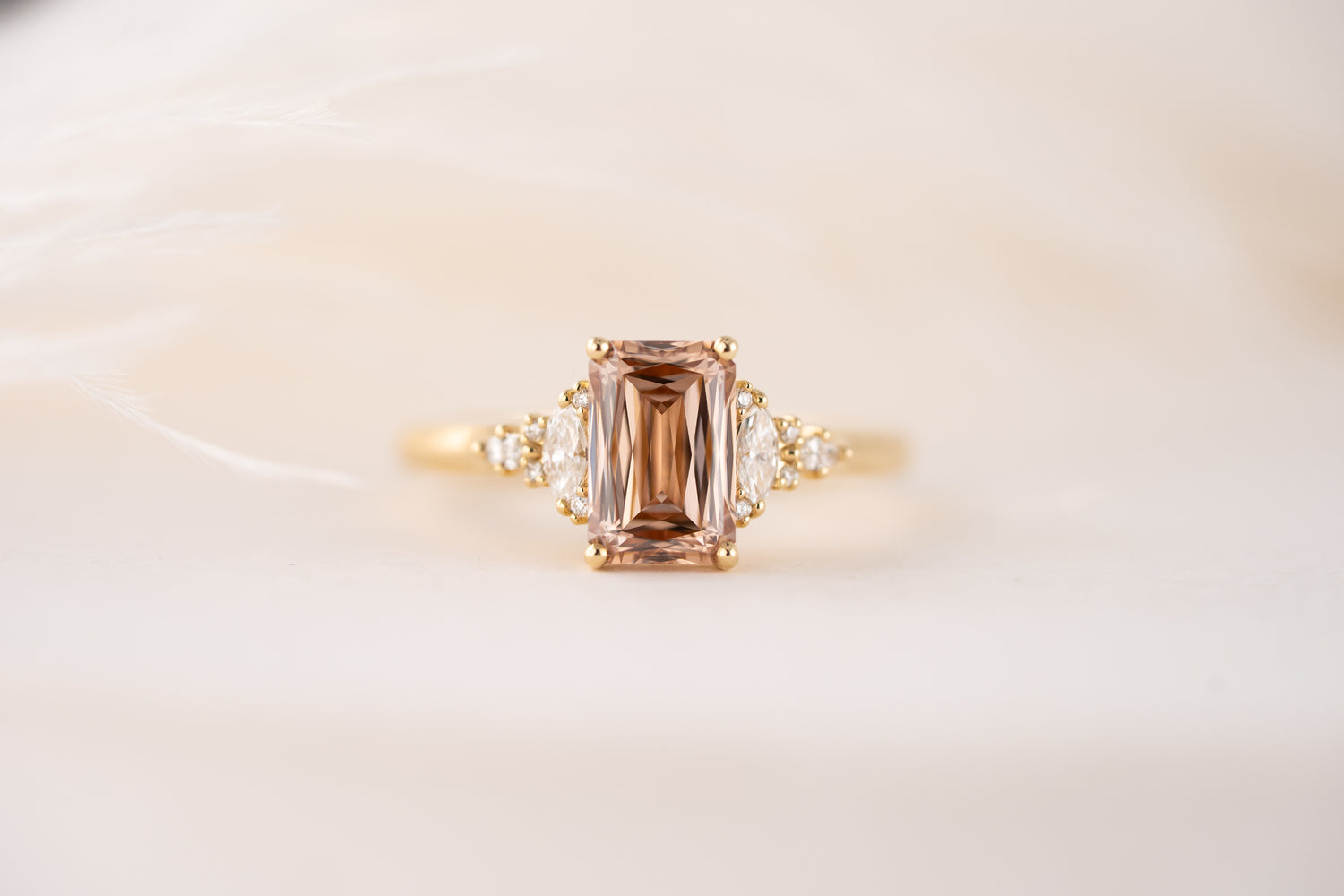 The Maeve Ring | 2 CT Emerald Cut Scissor Peachy Brown Diamond