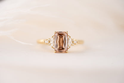 The Maeve Ring | 2 CT Emerald Cut Scissor Peachy Brown Diamond