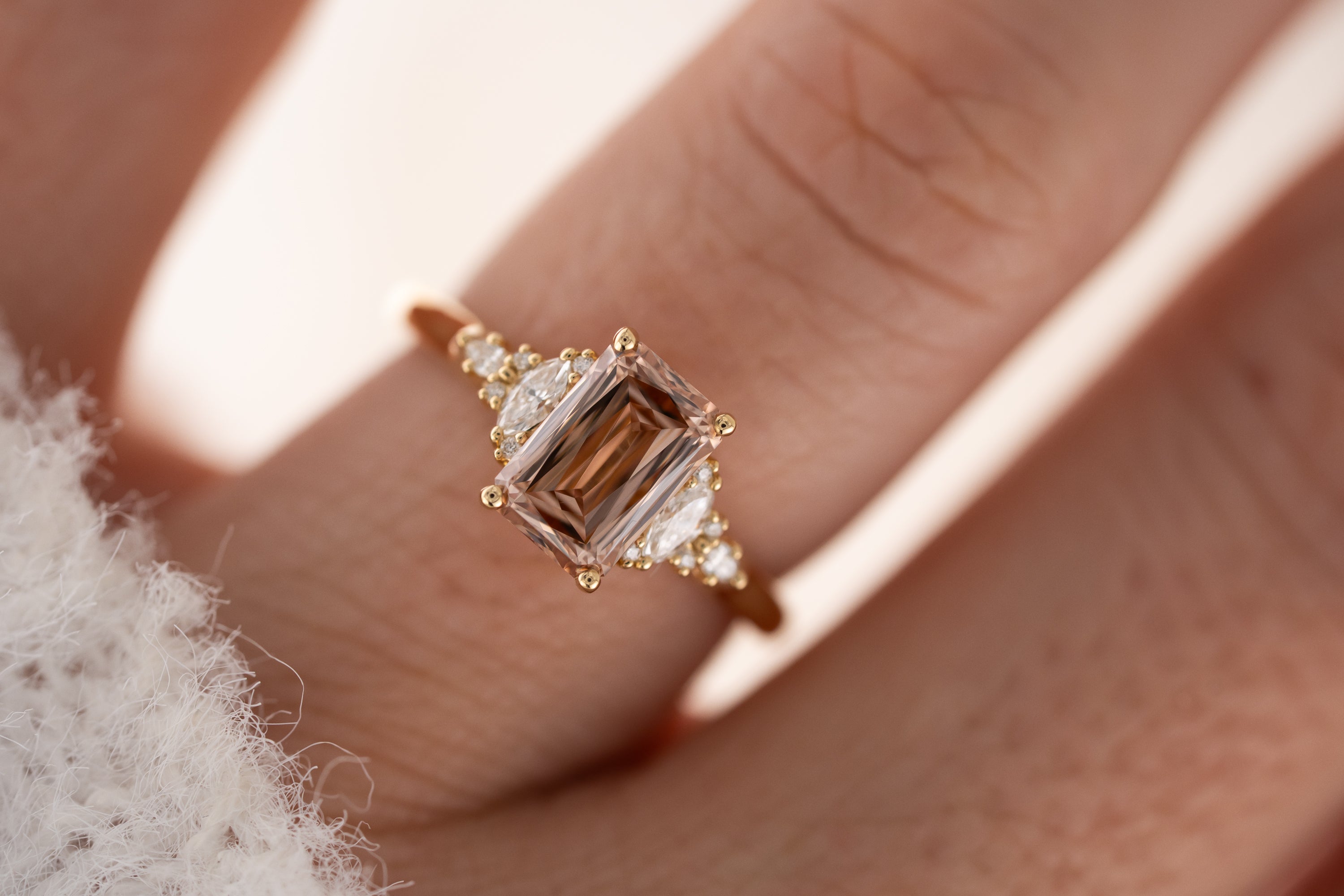 The Maeve Ring | 2 CT Emerald Cut Scissor Peachy Brown Diamond