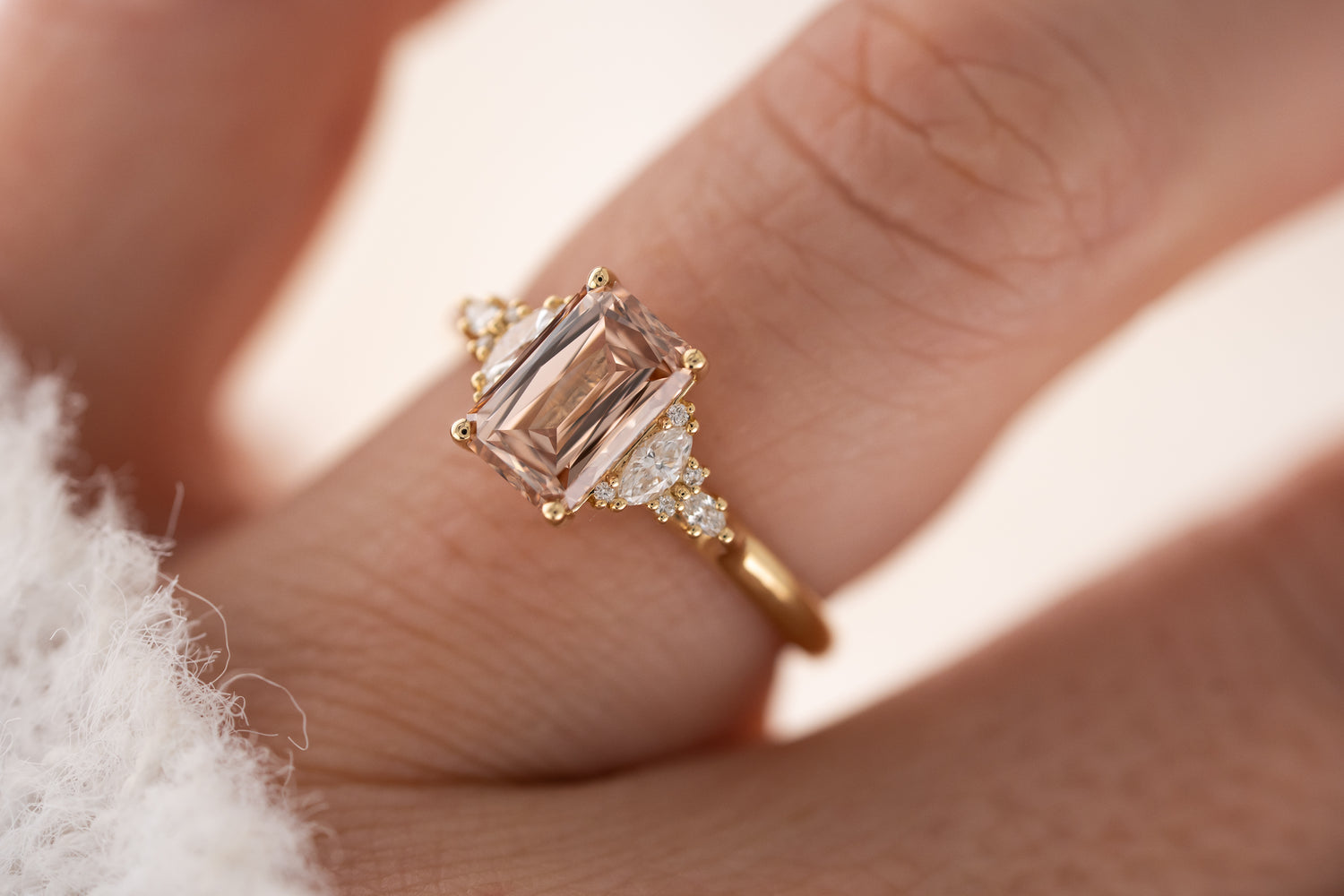 The Maeve Ring | 2 CT Emerald Cut Scissor Peachy Brown Diamond
