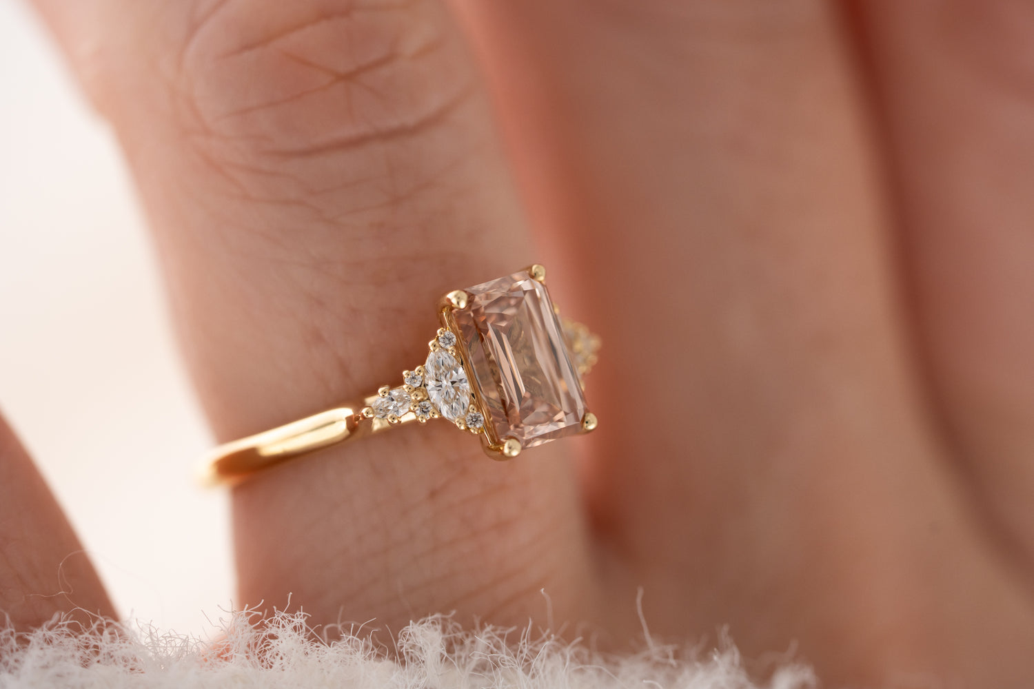 The Maeve Ring | 2 CT Emerald Cut Scissor Peachy Brown Diamond