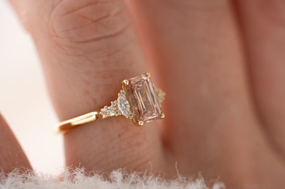 The Maeve Ring | 2 CT Emerald Cut Scissor Peachy Brown Diamond