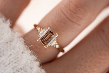 The Maeve Ring | 2 CT Emerald Cut Scissor Peachy Brown Diamond