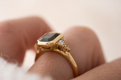 The Bezel Maeve Ring | 3.55 CT Emerald Cut Green Sapphire