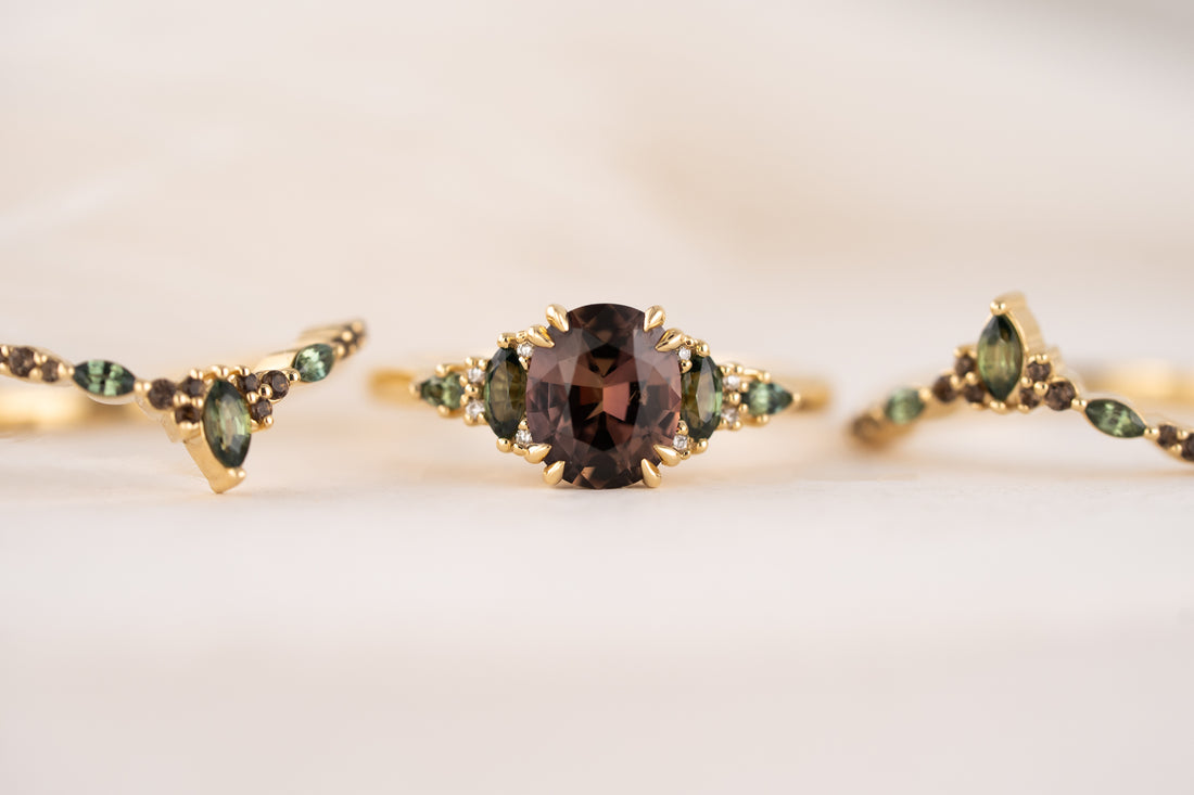 The Fall Maeve Wedding Set | 1.59 CT Oval Brown Sapphire
