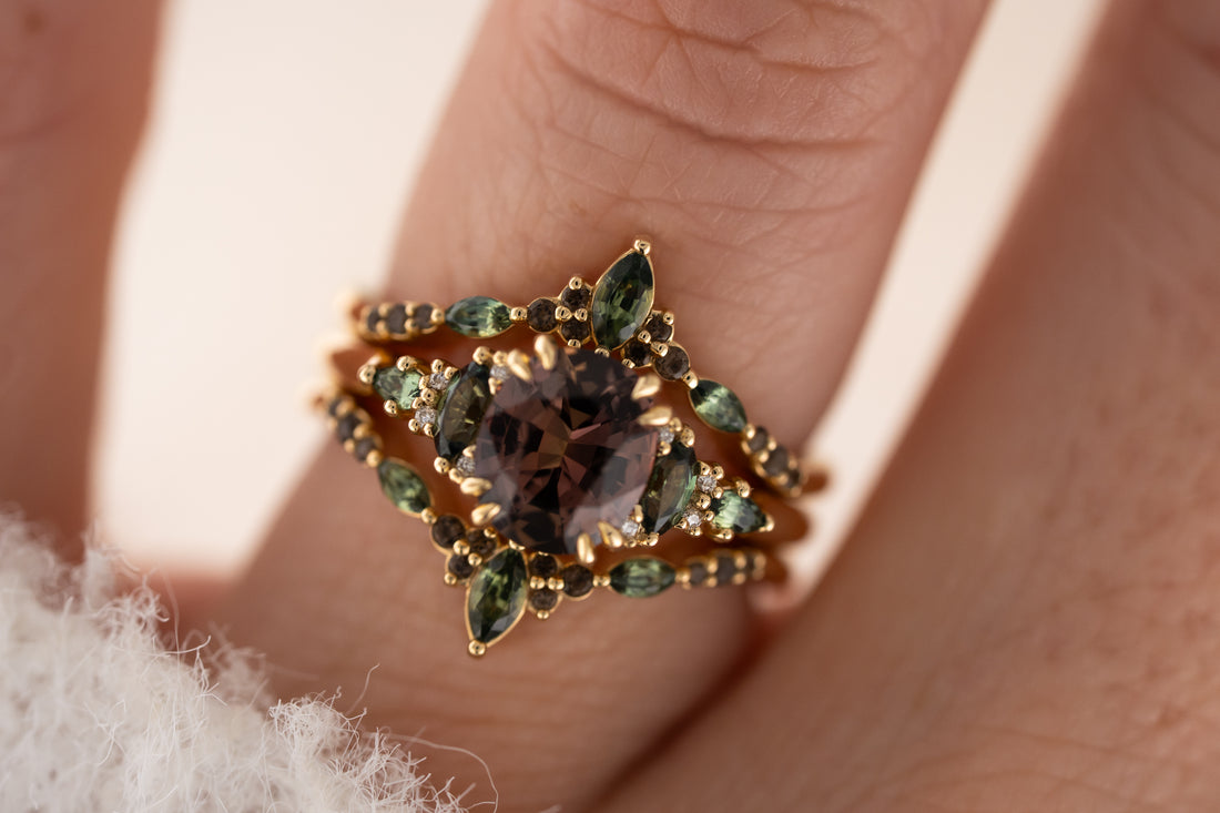 The Fall Maeve Wedding Set | 1.59 CT Oval Brown Sapphire
