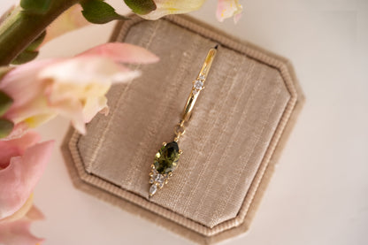 The Maeve Dangle Hoop Earrings | Pear Demantoid Garnet - Lavender Creek Gems 