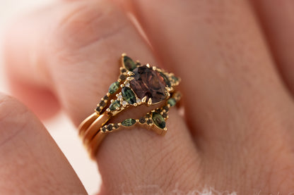 The Fall Maeve Wedding Set | 1.59 CT Oval Brown Sapphire