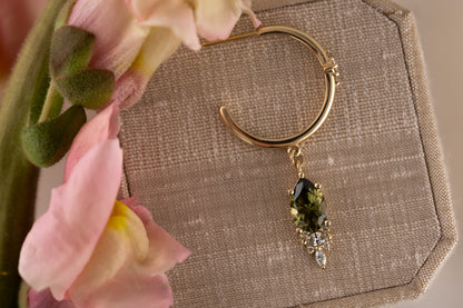 The Maeve Dangle Hoop Earrings | Pear Demantoid Garnet - Lavender Creek Gems 