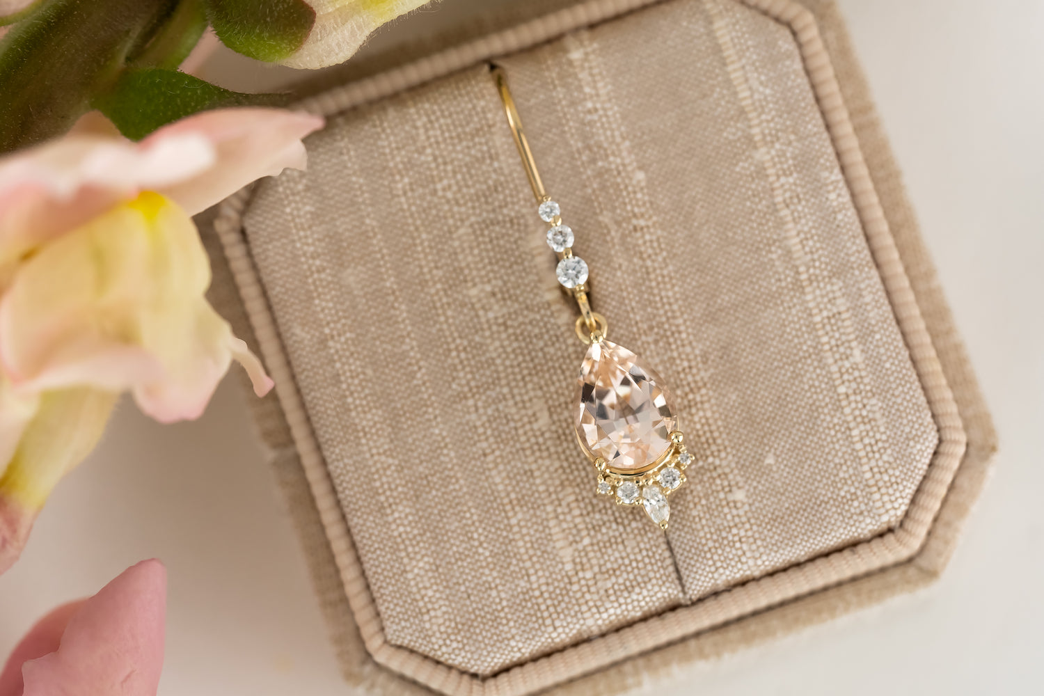 The Calliope Dangle Earrings | Pear Morganite - Lavender Creek Gems 