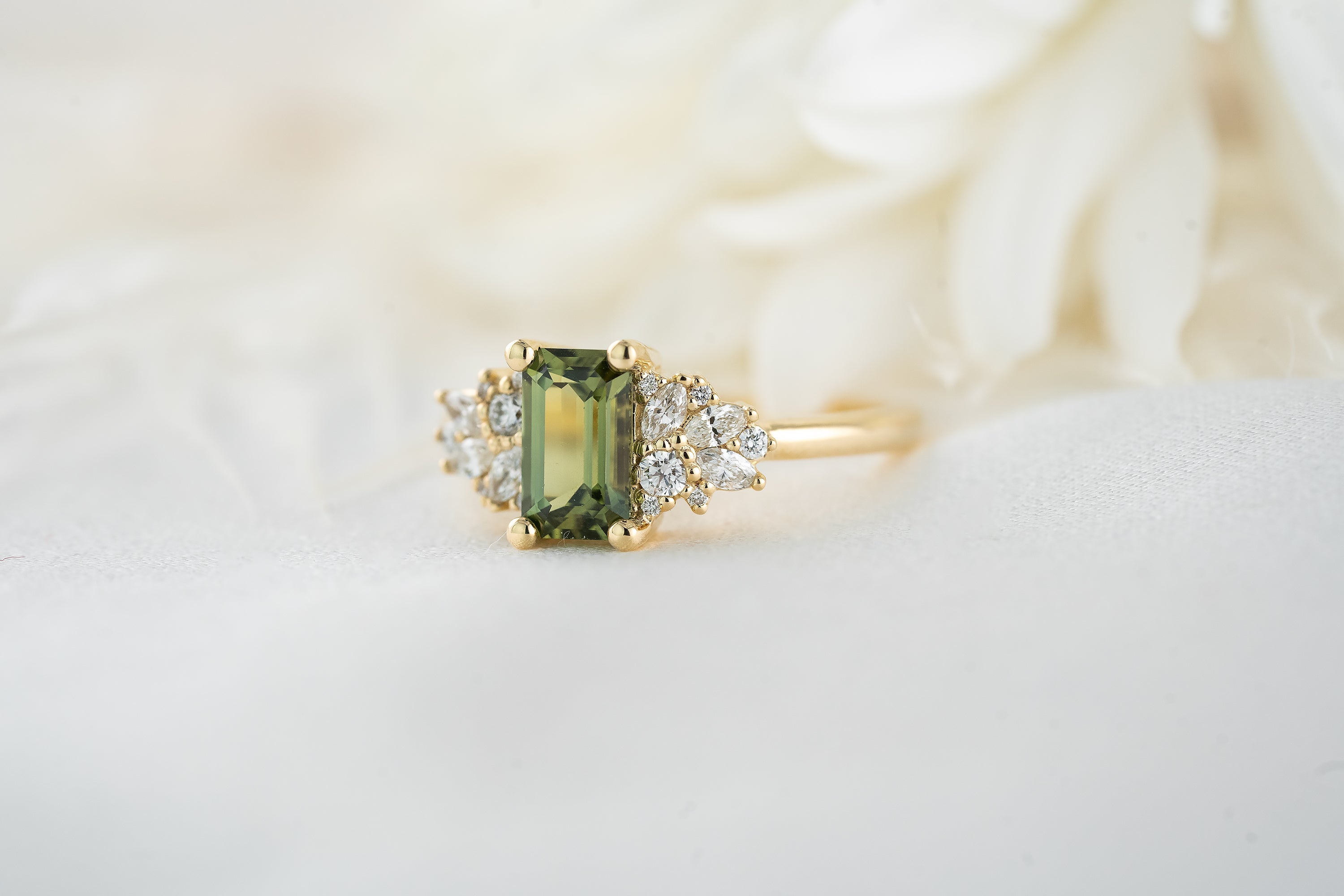 The Rosalie Ring | 1.26 CT Emerald Cut Green Sapphire - Lavender Creek Gems 